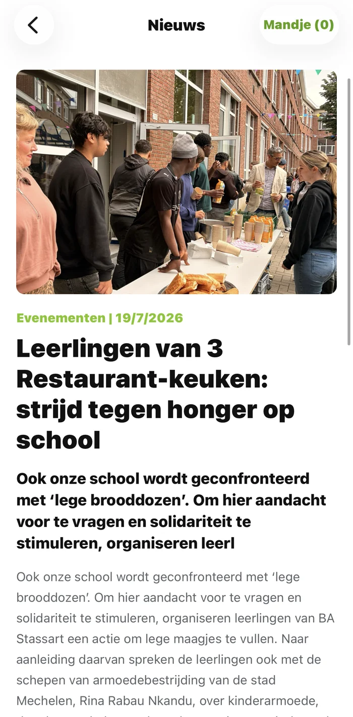 News detail screen showing a school event article